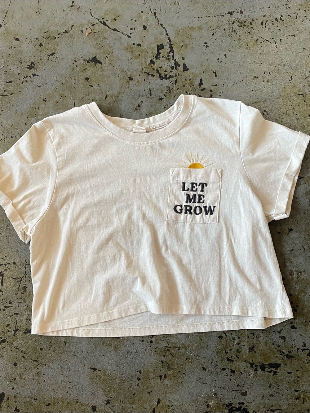 Recycled Threads Cropped Graphic Tee with Embroidered Pocket Design Size Med